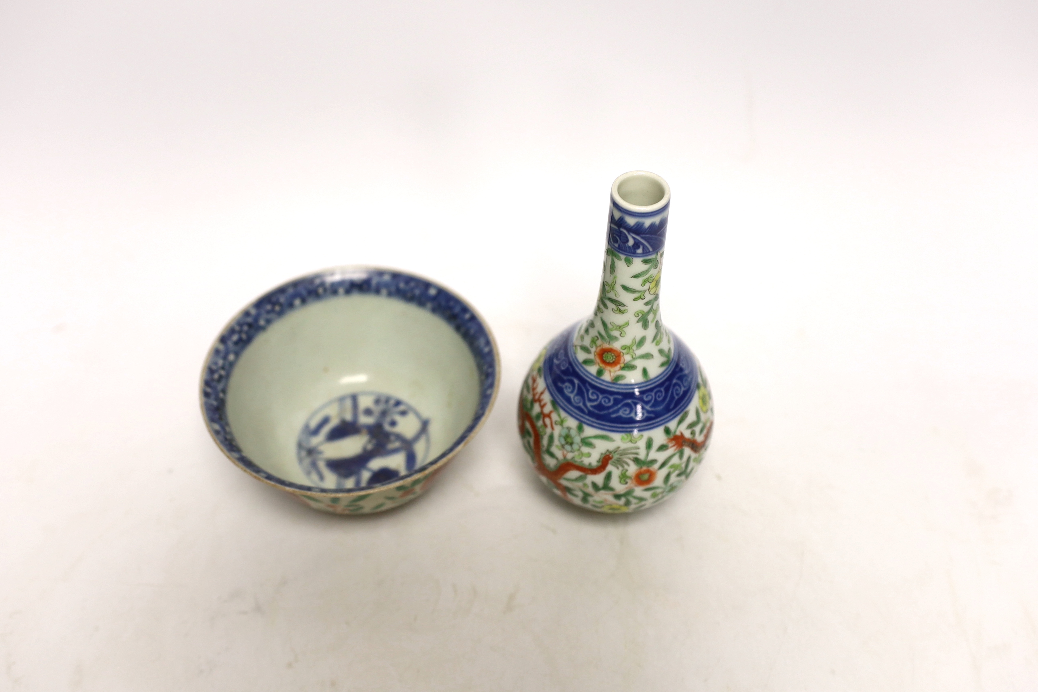 A Chinese bowl, possibly Ming, and Chinese bottle vase, 16.5cm high